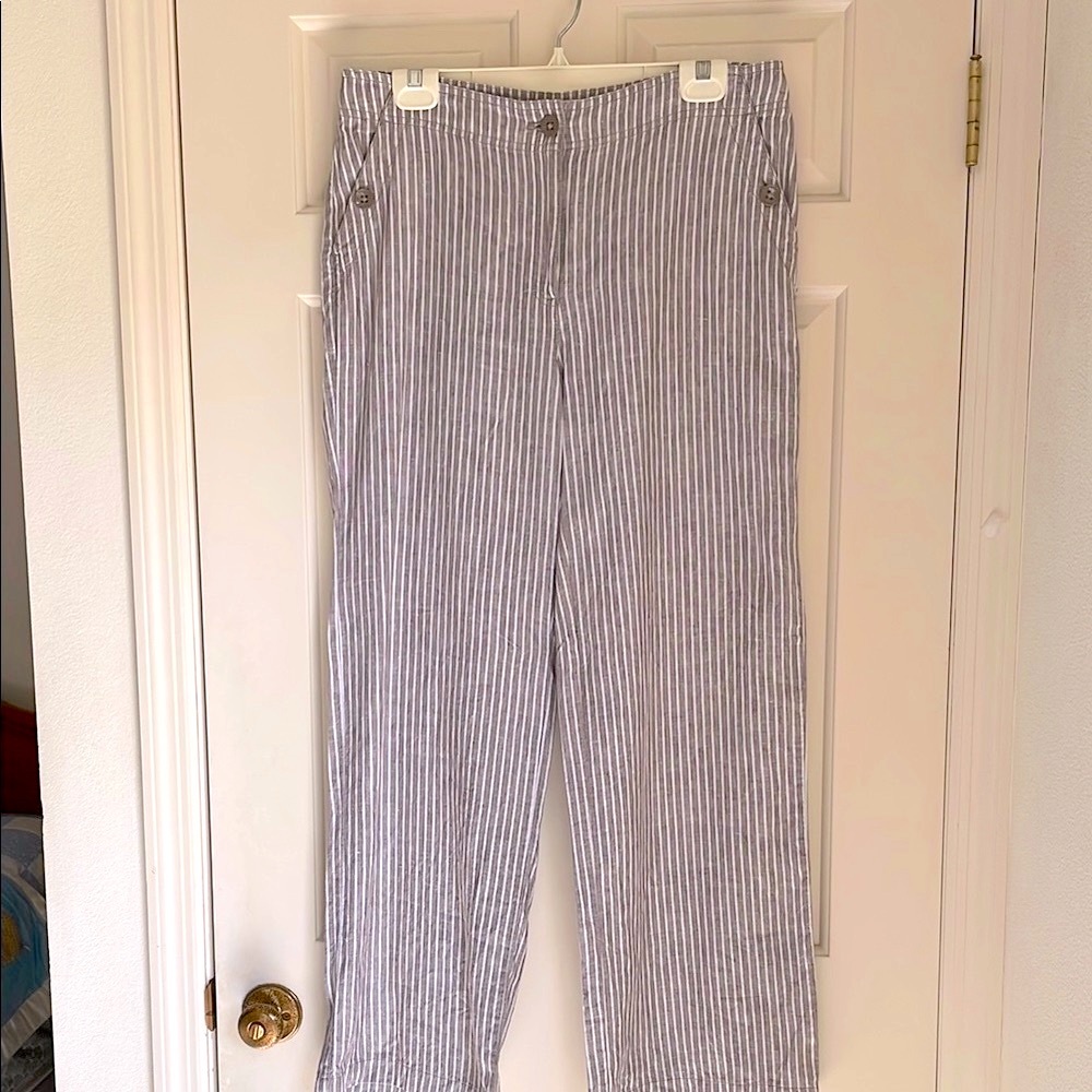 Chico’s Women’s 100% Linen Pants. Light beige, and white stripes. Never worn